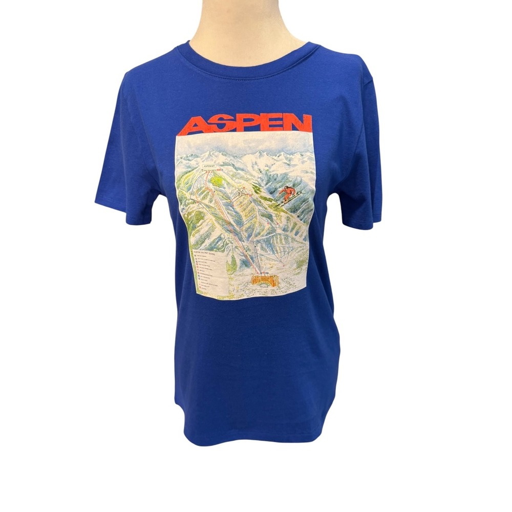 J.Crew Womens Aspen Ski Trail Map Graphic T-Shirt Blue BM870 XS NEW